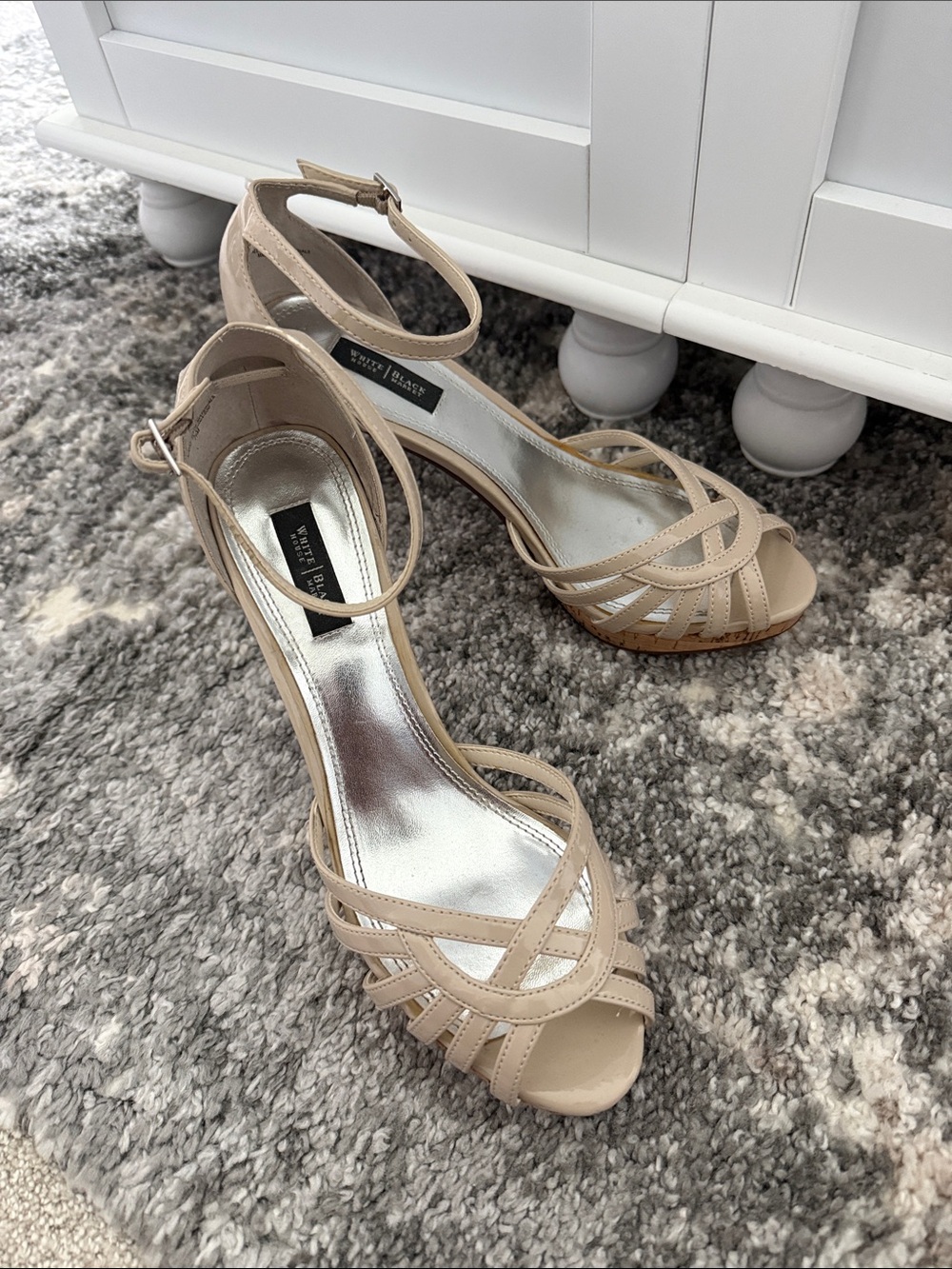 White House Black Market Beige Strappy Ankle‑Strap Heels